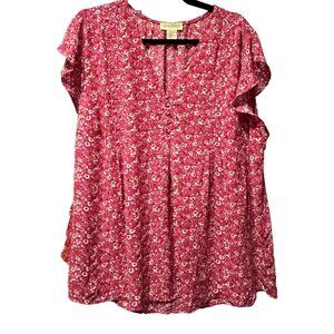 Cynthia Rowley size 1X pink ditsy floral print flutter cap sleeve top